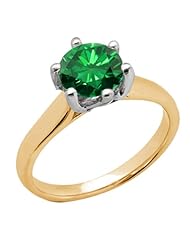 1.65 Ct Round Green SI1/SI2 Diamond 14K Yellow Gold Ring