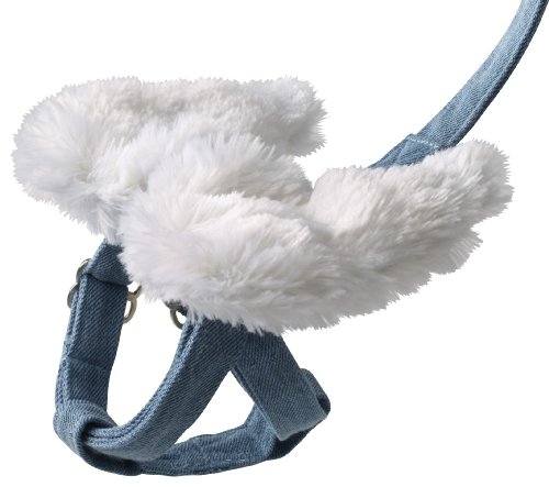 Doggles Winged Step In Dog Harness with Leash Denim Furry Angel, Extra Small