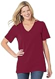 Plus Size Top, In Soft Knit, The Perfect Cotton V-Neck Tee (Burgundy,3X)