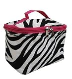 Cute! Cosmetic Makeup Bag Case Zebra Print Hot Pink Trim Small