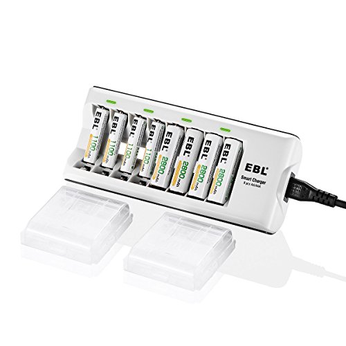 EBL 8 Bay AA AAA Battery Charger with AA 2800mAh (4 Pack) and AAA 1100mAh (4 Pack) Ni-MH Rechargeable Batteries