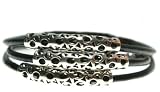 Leather Zen Bracelet, 3 Strand Black Leather, 3 Silver Bali Beads, 5.5 to 7.5 Inch Adjustable Bracelet