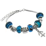 Sagittarius Murano Style Glass Beads and Charm Bracelet, 7+1.5" Extender