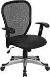 Black Mesh Back Task Chair with Black Leather Seat and Height Adjustable Arms [H-8285F-2-LEA-GG]
