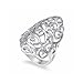 925 Sterling Silver 30 mm Cut-Out Long Floral Filigree Polish Finished Ring - Size 8