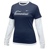 Nike - Nike Connecticut Huskies Ladies Navy Blue Double Layer Script Long Sleeve T-shirt