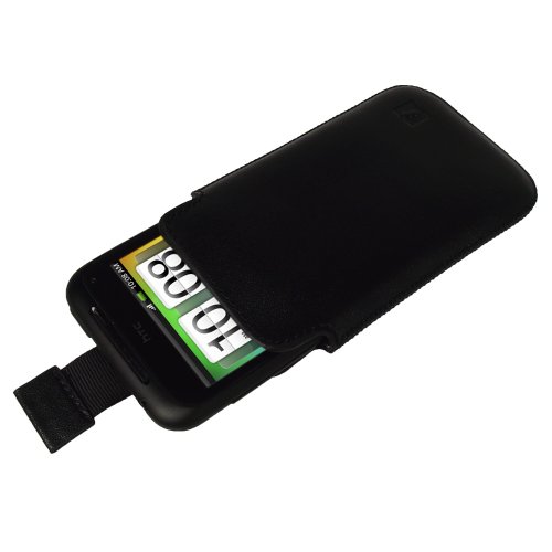 iGadgitz Black Genuine Leather Pouch Case Cover for HTC Incredible S Android Smartphone Cell Phone