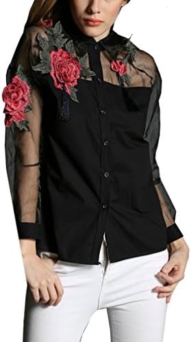Jooniyaa Womens Elegant Floral Print Long Sleeve Casual Slim Blouse Top