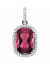 14K White Gold Antique Cushion Cut Rhodolite Garnet and Diamond Pendant -- LIFETIME WARRANTY