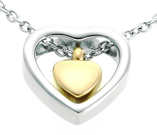 Double heart golden cremation urn jewelry necklace pend…