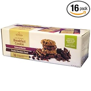 Erin Baker?s Breakfast Cookie, Oatmeal Raisin, Double Chocolate Chunk, 3-Ounce (Pack of 16)
