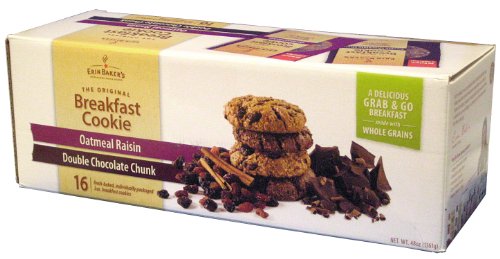 Erin Baker?s Breakfast Cookie, Oatmeal Raisin, Double Chocolate Chunk, 3-Ounce (Pack of 16)