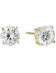 Yellow Gold Plated Sterling Silver Round Cubic Zirconia Studs
