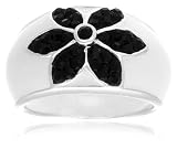 Sterling Silver Black and White Enamel Flower Ring by David Sigal