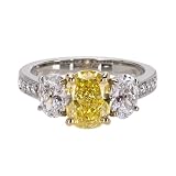 Platinum and 18k Yellow Gold Fancy Vivid Yellow Cushion Cut Diamond Ring (GIA Certified 2.12 ct center, 3.57 cttw), Size 6