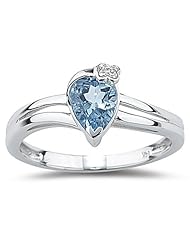 0.01 Cts Diamond & 0.60 Cts Aquamarine Ring in 14K White Gold