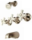 3-handle Tub & Shower Faucet, Satin Nickel Finish, Porcelain Handle, Compression Stems - By Plumb USA