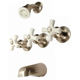 Buy 3-handle Tub & Shower Faucet, Satin Nickel Finish, Porcelain Handle,... by Plumb now!
