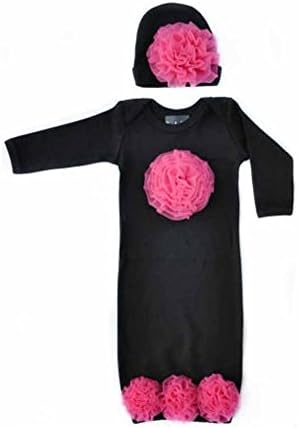 Candy Shop Kids Baby Girls' Rosettes Gown and Hat Set 0-3 months Black/Fuchsia