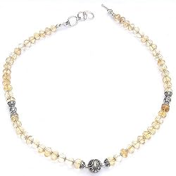 Girls Gift Silver Citrine Gemstone Necklace 18.75 inches (gnklc252)