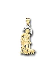 14K Solid Yellow 2Tone Gold Saint Lazarus Charm Pendant