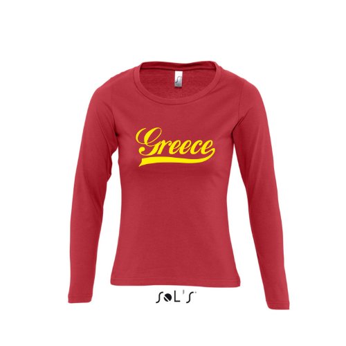 Griechenland Oldschool Greece LÄNDERSHIRT EM / WM FAN Trikot – Damen Langarm Longsleeve T-Shirt S-XL , red – gelb , L