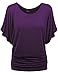 BMS Womens Short Sleeve Boat Neck Solid Shirring Dolman Drape Top Tee Shirt