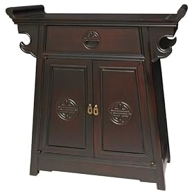 Asian Furniture & Décor - 27 Fine Chinese Rosewood Altar Cabinet w/ Shou Symbol ( Dark Cherry )