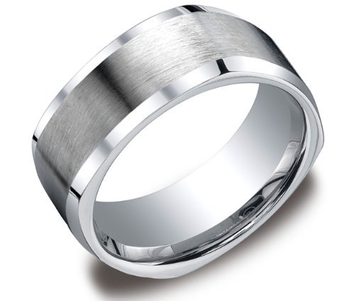 Mens Cobalt 9mm Comfort Fit Four Sided Wedding Band Ring Satin and Beveled Edges, Size 8
