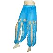 Turquoise Harem Pants with Multiple Slits and Gold Beads and Sequins