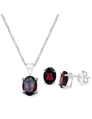 4.10 Carat Garnet Oval Shape .925 Sterling Silver Earring & Pendant Set