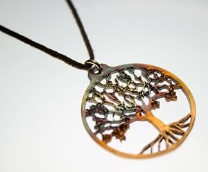 Small Tree of Life Iridescent Pendant Necklace on Adjustable Natural Fiber Cord