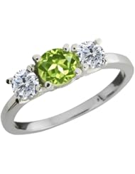 1.14 Ct Round Green Peridot G/H Diamond 18K White Gold Ring
