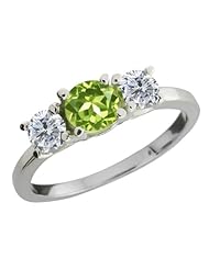 1.14 Ct Round Green Peridot G/H Diamond 18K White Gold Ring