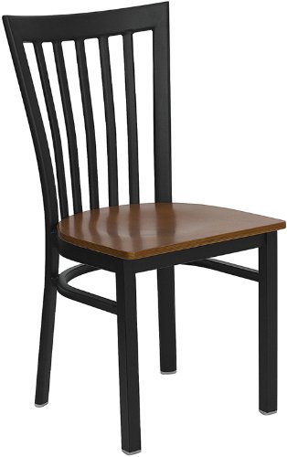 HERCULESâ„¢ Black Schoolhouse Back Metal Restaurant Dining Chair - Cherry Wood Seat