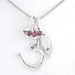 Large Om or Aum Pendant with Garnet Gemstone Beads in Sterling Silver on 18" Rhodium and Sterling Snake Chain, #8401