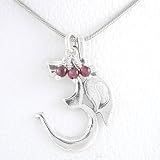 Large Om or Aum Pendant with Garnet Gemstone Beads in Sterling Silver on 18 Rhodium and Sterling Snake Chain, #8401