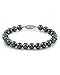 The Pearl Source 14K Gold 6-6.5mm Round Black Japanese Akoya Saltwater Cultured Pearl Bracelet for Women Pearl Gifts for Christmas, Holidays and Anniversary