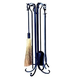 UniFlame 5 Piece Hammertone Natural Finish Wrought Iron Fireset W  Crook Handles by Uniflame