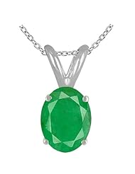 0.66Ct Oval Emerald Pendant in Sterling Silver Gold
