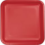 Creative Converting Touch of Color 18 Count Square Paper Dinner Plates, Classic Red, 9 1/8in