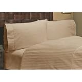 600 Thread Count 100% Egyptian Cotton Stripe Taupe Expanded Queen 24" Deep Pocket Sheet Set