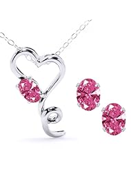Carlo Bianca Pink 14K White Gold Pendant Earrings Set Made With Swarovski Zirconia