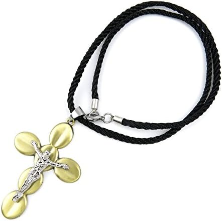 2 PCS Leather Necklace Collier QNN4012 Jesus Six Circles Cross Fashion Neck Lace Jewellery Pendant Collar Sweater Long Chain Bib Retro