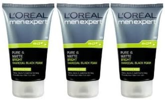 L'oreal Men Expert Pure & Matte Bright Charcoal Black Foam (100ml) Pack 3