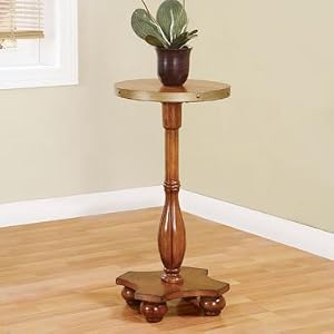 Plant Stand Pedestal Table with Antique Brass Frame Top in Woodland Oak Finish by Powell Company