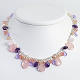 Sterling Silver Amethyst/B.Topaz/Cherry Qtz/Pink Cultured Pearl Necklace - 16 Inch