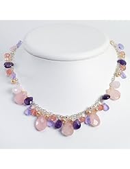 Sterling Silver Amethyst/B.Topaz/Cherry Qtz/Pink Cultured Pearl Necklace