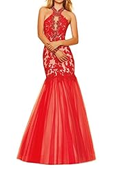 Applique Backless Halter Charmeuse/Tulle Mermaid Evening Dress/Prom Dress 