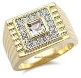 14K Gold Plated Princess Cut Solitaire Mens CZ Ring